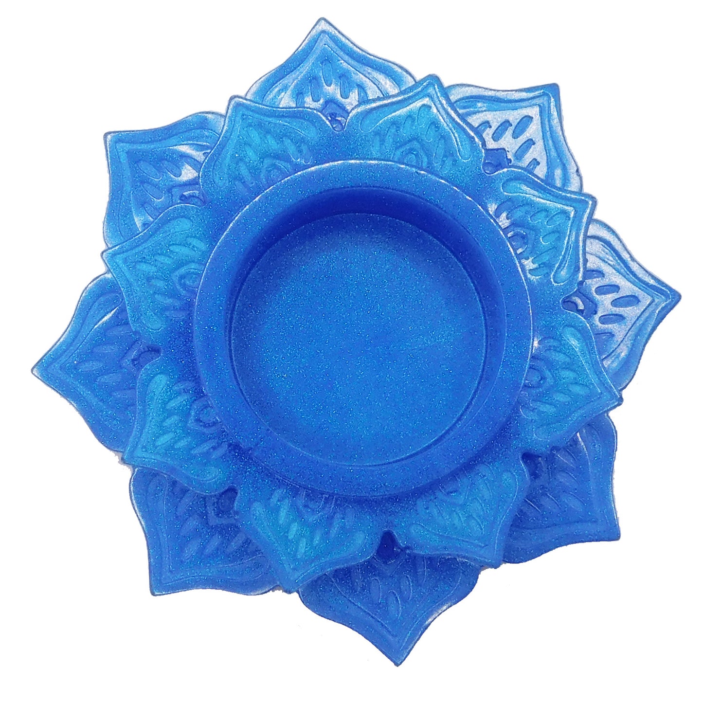 Teelichthalter Lotus metallic blau