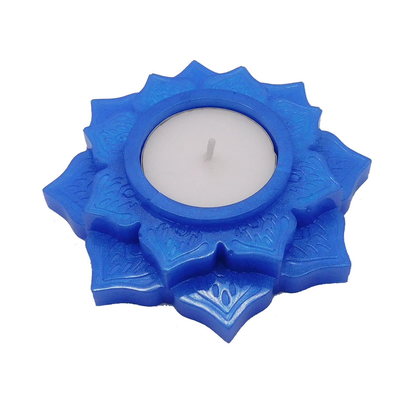 Teelichthalter Lotus metallic blau