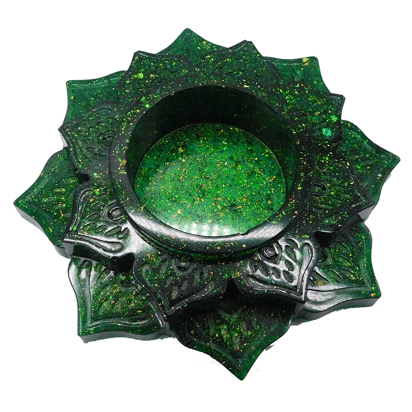 Teelichthalter Lotus Glitzer grün