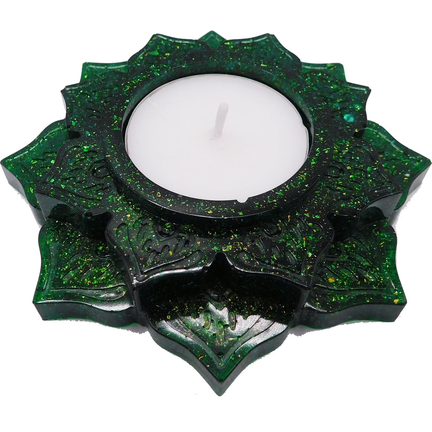 Teelichthalter Lotus Glitzer grün