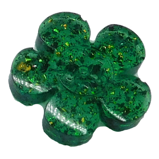 Knopf-Set Blume Glitzer grün
